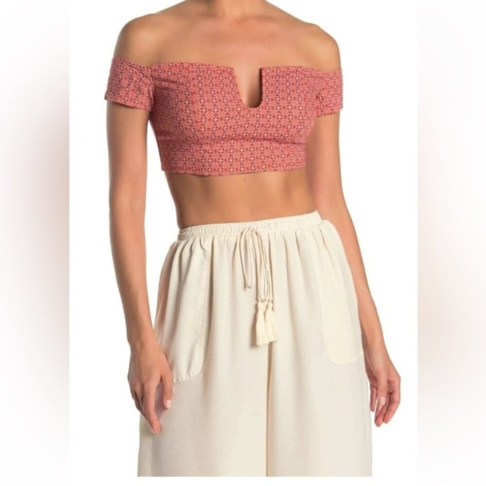 Free People Lucky Now Brami Off The Shoulder Floral Print Fishbone Crop Top